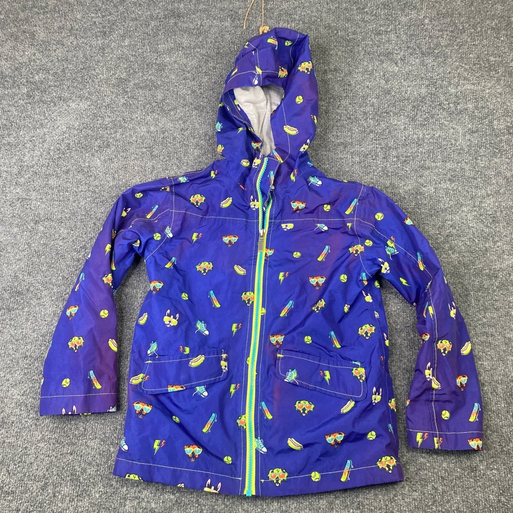 Hatley Kids Purple Skateboard Dog Print Hooded Rain Jacket Size 8 Full Zip